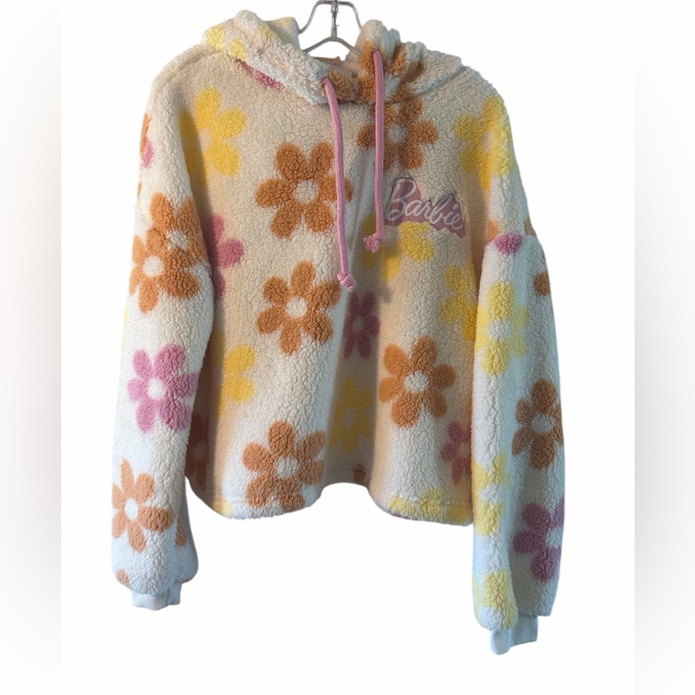 🌸 Barbie Girls Sherpa Hoodie Floral Cozy Y2K Pink | Size L (10–12
